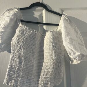 Reformation Cream Puff Sleeve Smocked Blouse